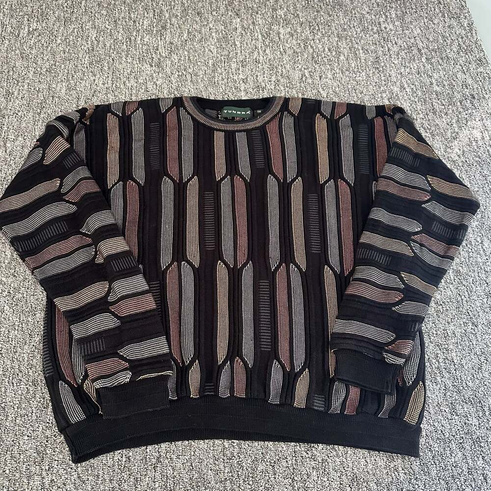 Tundra 3D Textured Knit Sweater Size XXL Vintage Coogi Style EUC